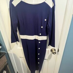 Chic Navy and White Long Sleeve Dress